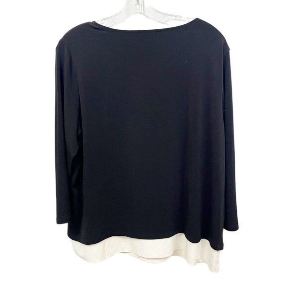 Chico's Travelers Black & White Layered Artsy Top Zipper - Size 2, Large - Picture 2 of 7